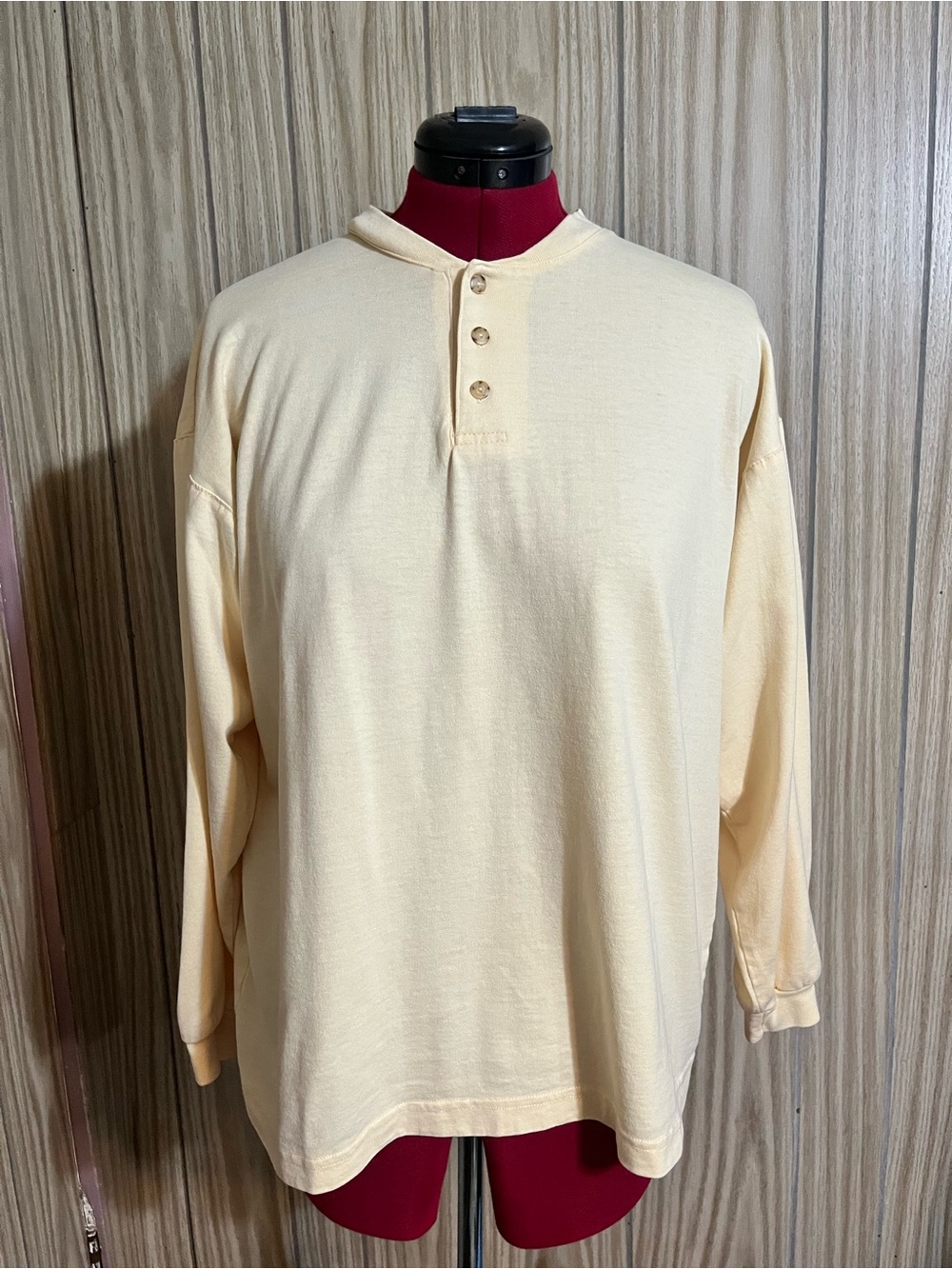 Vintage Granby Quebec Sailboat Crest Henley Long Sleeve Shirt Cream Size L
